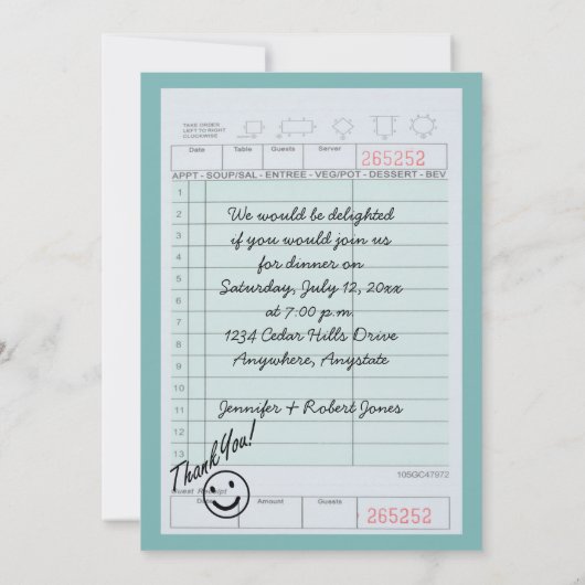 Fun and Funky Dinner Party Kaart (Achterkant)