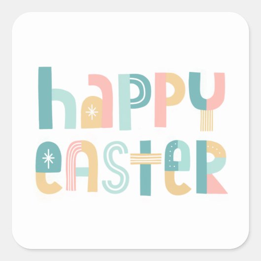 Fun and Funky Typography Happy Easter Vierkante Sticker (Voorkant)