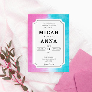 Fun and Modern Pink and Blue Ombre Wedding Kaart