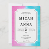Fun and Modern Pink and Blue Ombre Wedding Kaart (Voorkant)