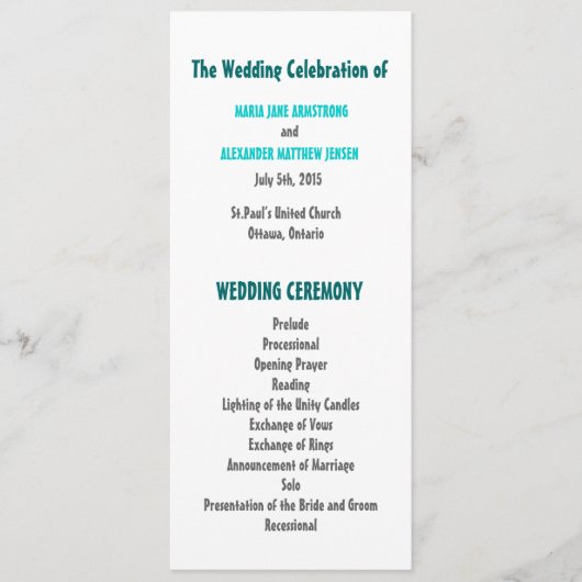 Fun and Modern Wedding Programme Programmakaart (Voorkant)