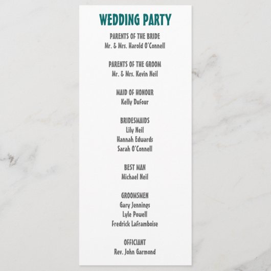 Fun and Modern Wedding Programme Programmakaart (Achterkant)