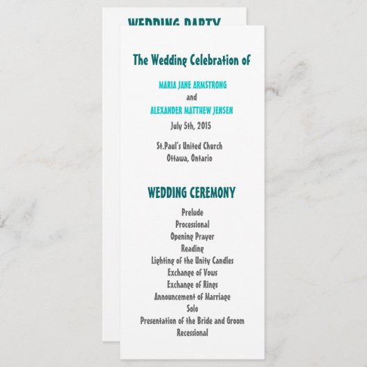 Fun and Modern Wedding Programme Programmakaart (Voorkant / Achterkant)