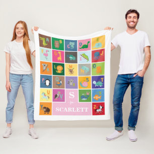 Fun Animal Alphabet Kinder kamer Baby Girl Nursery Fleece Deken