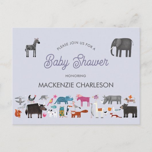 Fun Animal Baby shower Uitnodiging Briefkaart (Voorkant)