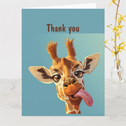 Fun Animal Humor Giraffe Dank u Kaart (Gele Bloem)