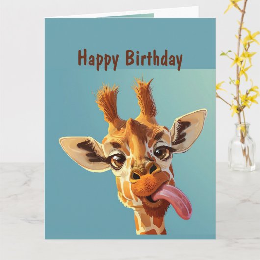 Fun Animal Humor Giraffe Verjaardag Kaart (Gele Bloem)