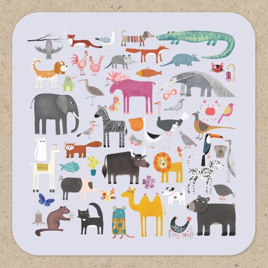 Fun Animal Menagerie Vierkante Sticker