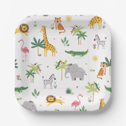 Fun Animal Party-Borden Papieren Bordje (Voorkant)