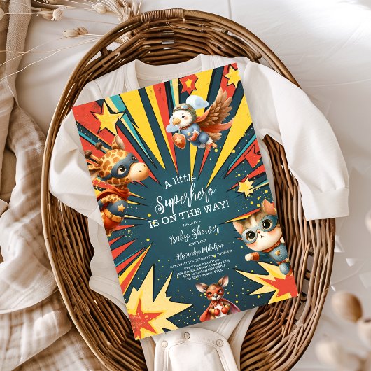 Fun Animals Superhero Baby shower Kaart