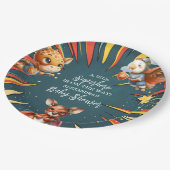 Fun Animals Superhero Baby shower Papieren Bordje (Gekanteld)