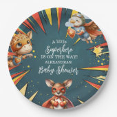 Fun Animals Superhero Baby shower Papieren Bordje (Voorkant)
