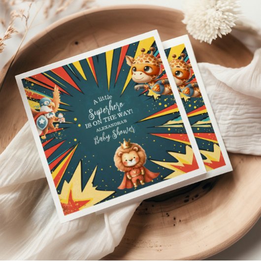 Fun Animals Superhero Baby shower Servet