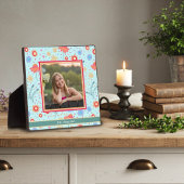 Fun Aqua Floral Schattige Foto Gepersonaliseerd Li Fotoplaat