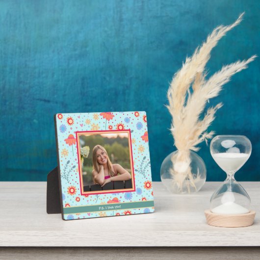 Fun Aqua Floral Schattige Foto Gepersonaliseerd Li Fotoplaat (Insitu)