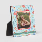 Fun Aqua Floral Schattige Foto Gepersonaliseerd Li Fotoplaat (Voorkant)