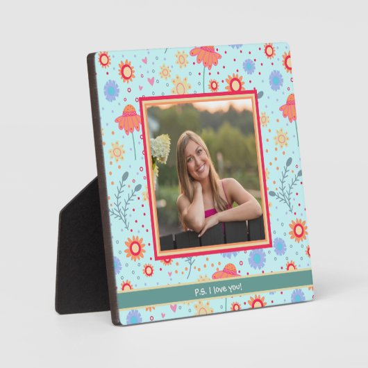 Fun Aqua Floral Schattige Foto Gepersonaliseerd Li Fotoplaat (Voorkant)