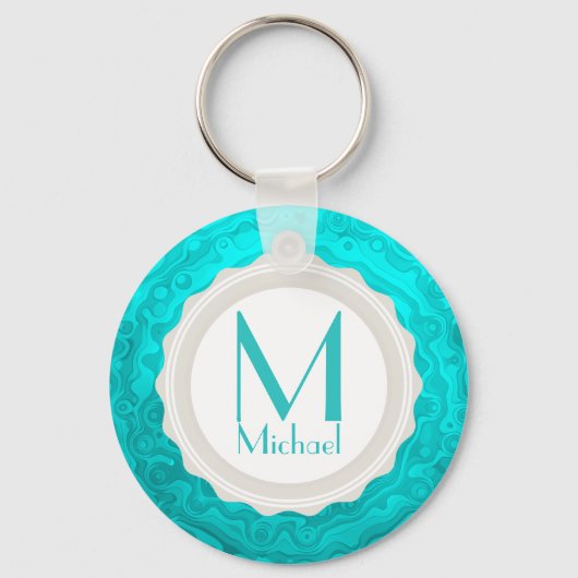 Fun Aqua Ripple - Aangepast, aangepast monogram Sleutelhanger (Voorkant)