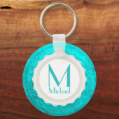 Fun Aqua Ripple - Aangepast, aangepast monogram Sleutelhanger (Voorkant)