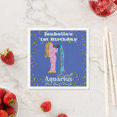 Fun Aquarius First Birthday & Gold Confetti Servet (Insitu)
