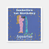 Fun Aquarius First Birthday & Gold Confetti Servet (Voorkant)