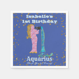 Fun Aquarius First Birthday & Gold Confetti Servet