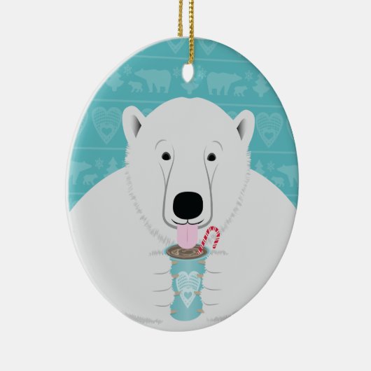 Fun Arctic Polar Beer Sips Hot Chocolate op Blauwg Keramisch Ornament (Rechts)