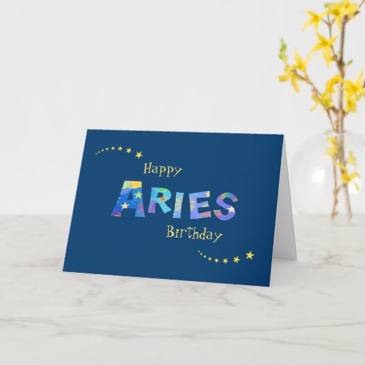Fun ARIES Zodiac Sign Verjaardagsgroet Kaart (Gele Bloem)