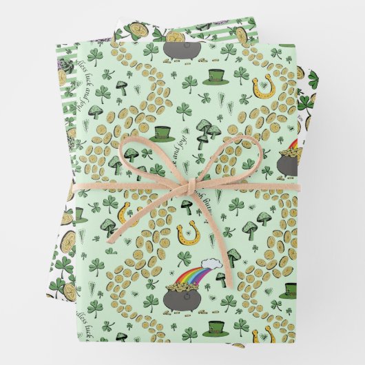 Fun Artsy Irish Shamrock Rainbow Leprechaun Green Inpakpapier Vel (In situ)