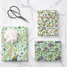 Fun Artsy Irish Shamrock Rainbow Leprechaun Green Inpakpapier Vel
