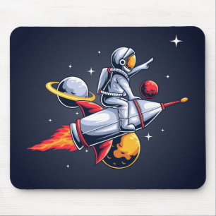 Fun Astronaut die door ruimteillustratie vliegt Muismat