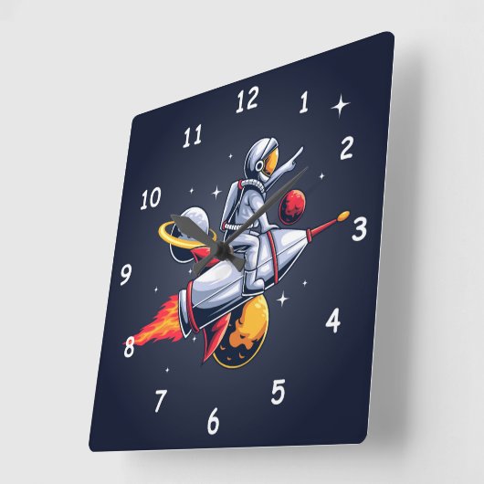 Fun Astronaut die door ruimteillustratie vliegt Vierkante Klok (Hoek)