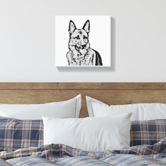 Fun B&W Mosaic German Shepherd Wrapped Canvas (Insitu (Slaapkamer))