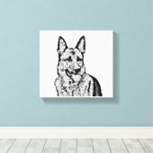 Fun B&W Mosaic German Shepherd Wrapped Canvas (Insitu (Houten vloer))