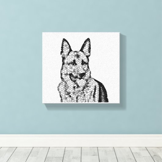 Fun B&W Mosaic German Shepherd Wrapped Canvas (Insitu (Houten vloer))