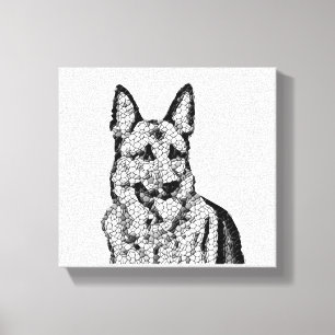 Fun B&W Mosaic German Shepherd Wrapped Canvas Afdruk