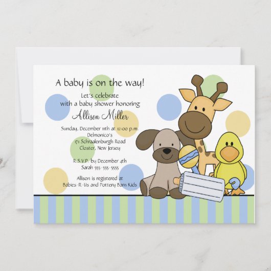 Fun Baby Animals Boy Baby shower Invitation Kaart (Voorkant)