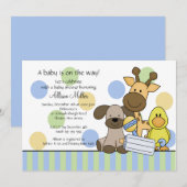 Fun Baby Animals Boy Baby shower Invitation Kaart (Voorkant / Achterkant)