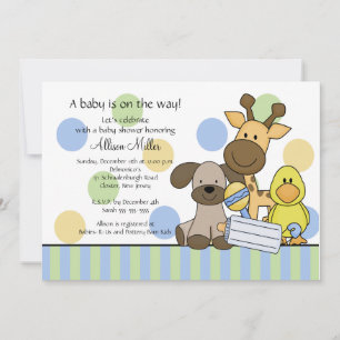 Fun Baby Animals Boy Baby shower Invitation Kaart