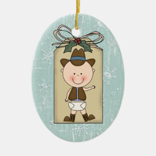 Fun Baby Boy Toddler Child Cowboy Gift Label Keramisch Ornament