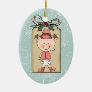 Fun Baby Girl Toddler Child Cowgirl Gift Label Keramisch Ornament
