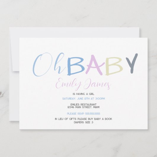 Fun Baby Letters Handtekening Lettertype Baby show Kaart (Voorkant)