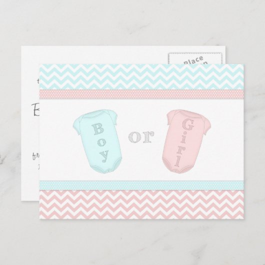 Fun Baby One Piece Roze en Blauw Geslacht Onthulle Uitnodiging Briefkaart (Voorkant / Achterkant)