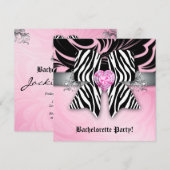 Fun Bachelorette Party Invite Zebra Bow Pink Flora Kaart (Voorkant / Achterkant)