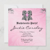 Fun Bachelorette Party Invite Zebra Bow Pink Flora Kaart (Achterkant)