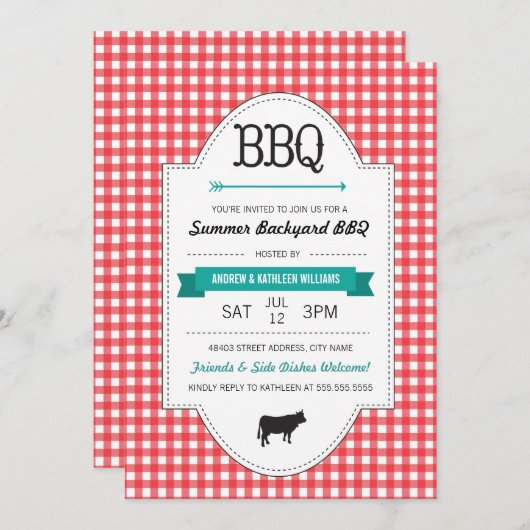 Fun Backyard BBQ Invite Kaart (Voorkant / Achterkant)