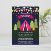 Fun Backyard Camp Out Birthday Party Invitation Kaart (Staand voorkant)