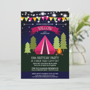 Fun Backyard Camp Out Birthday Party Invitation Kaart