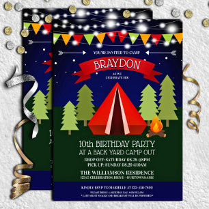 Fun Backyard Camp Out Birthday Party Invitation Kaart