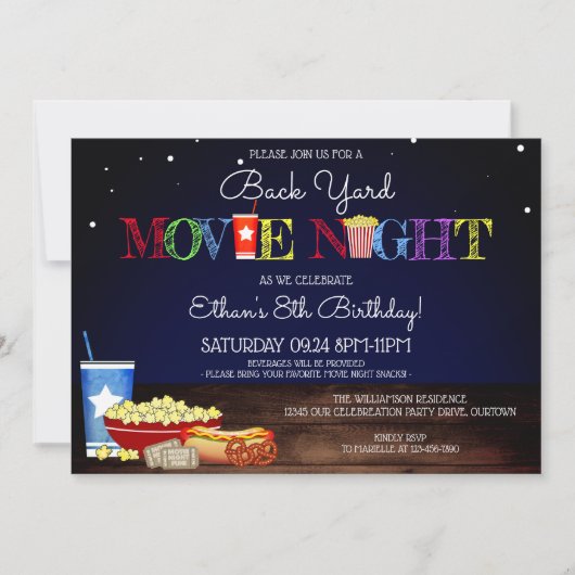 Fun Backyard Movie Night Birthday Party Kaart (Voorkant)